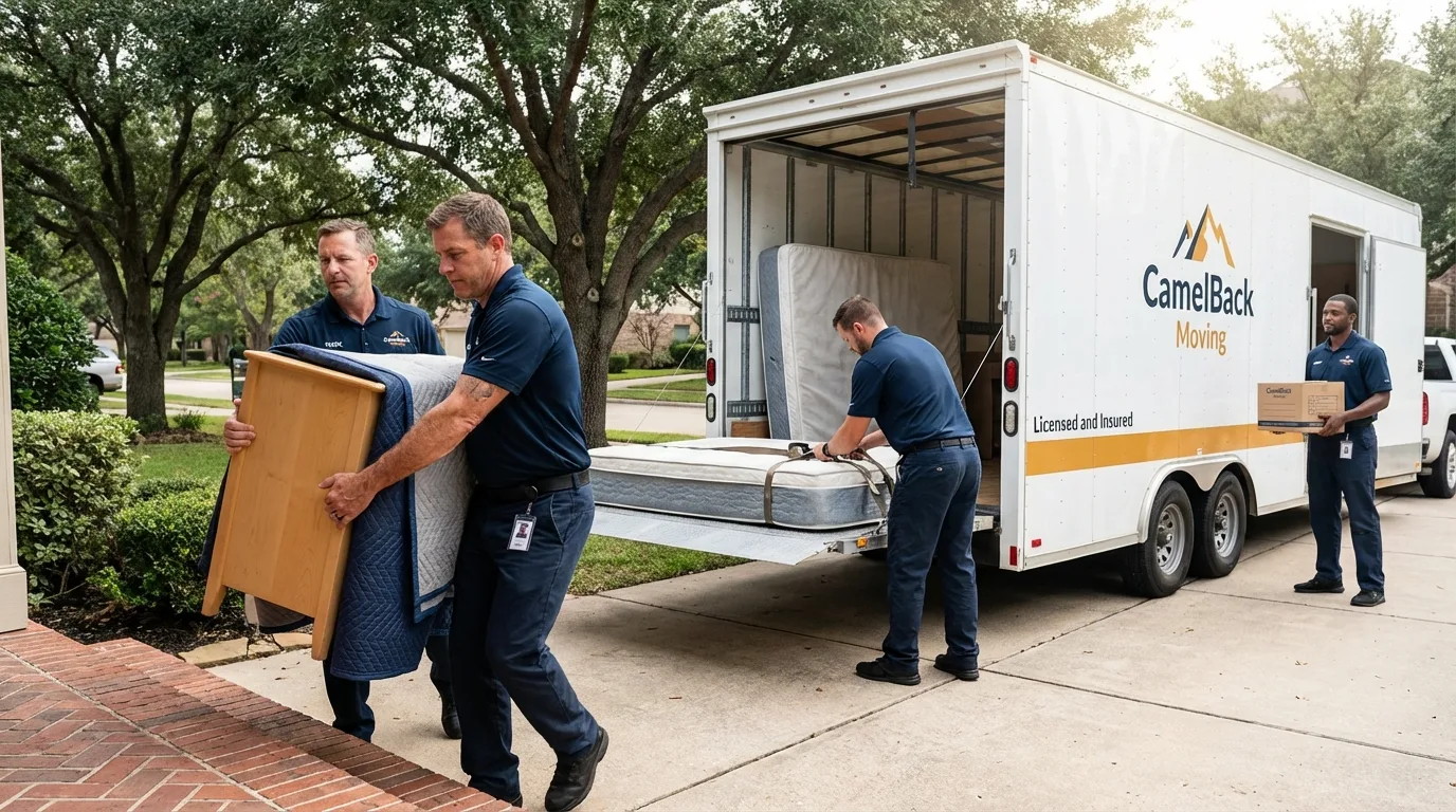 Crew loading residential truck for cross-state move from Friday Harbor, WA